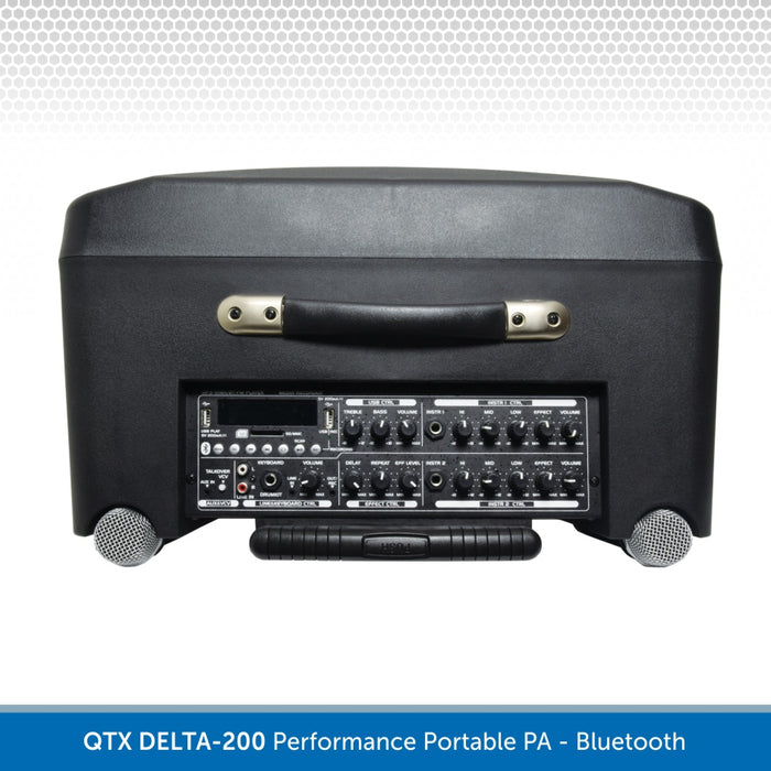 QTX DELTA-200 Performance Portable PA Unit | Bluetooth & 2 Wireless UHF Microphones