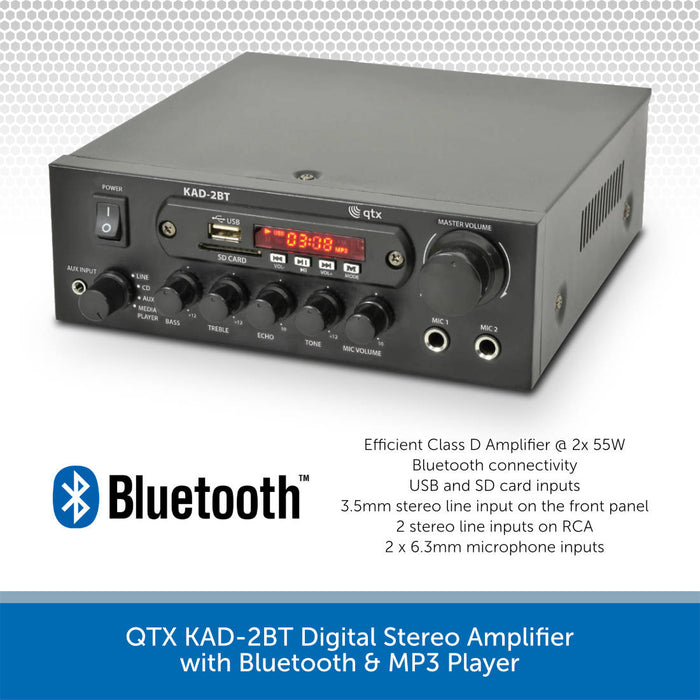 QTX KAD-2BT Digital Stereo Amplifier with Bluetooth & MP3 Player