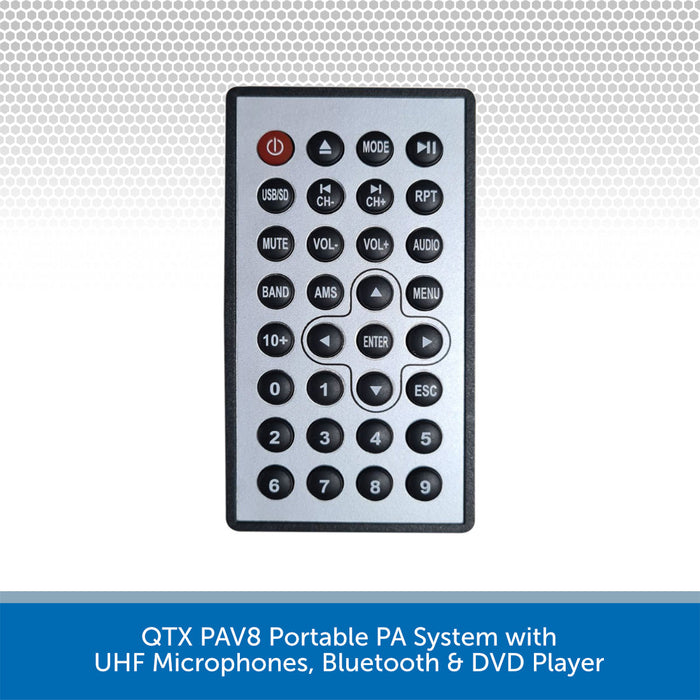 QTX PAV8 Portable PA System with UHF Microphones, Bluetooth & DVD Player