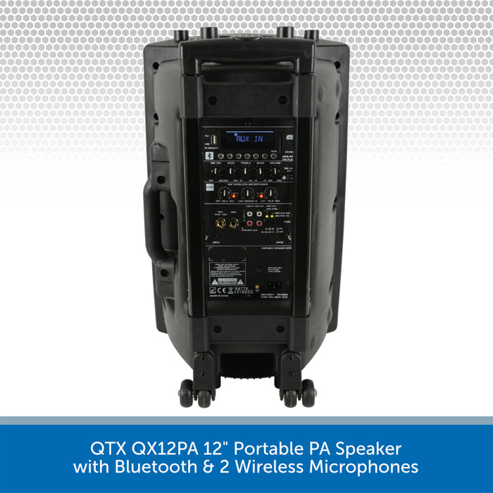 QTX QX12PA 12" Portable PA Speaker with Bluetooth & 2 Wireless Microphones