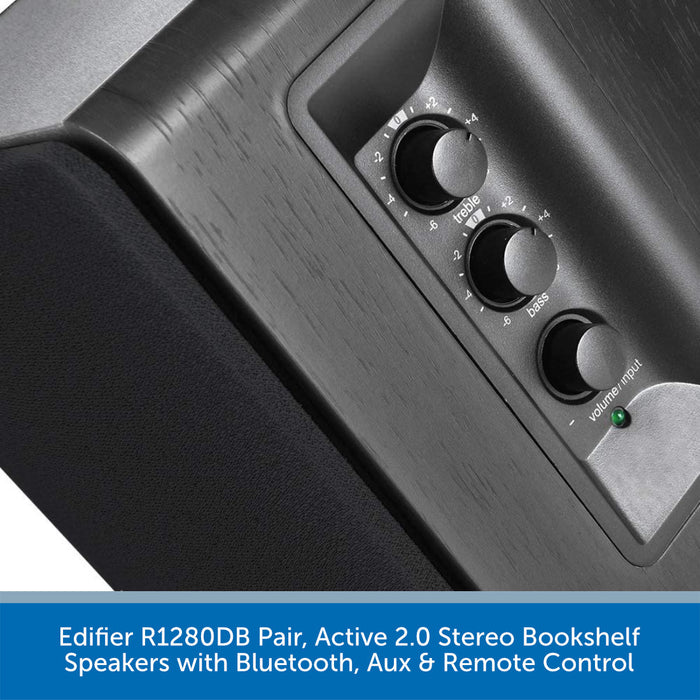 Edifier R1280DB Pair, Active 2.0 Stereo Bookshelf Speakers with Bluetooth, Aux & Remote Control