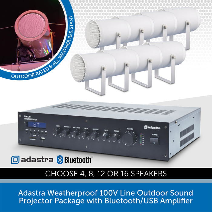 Adastra Weatherproof 100V Line Outdoor Sound Projector Package with Bluetooth/USB Amplifier