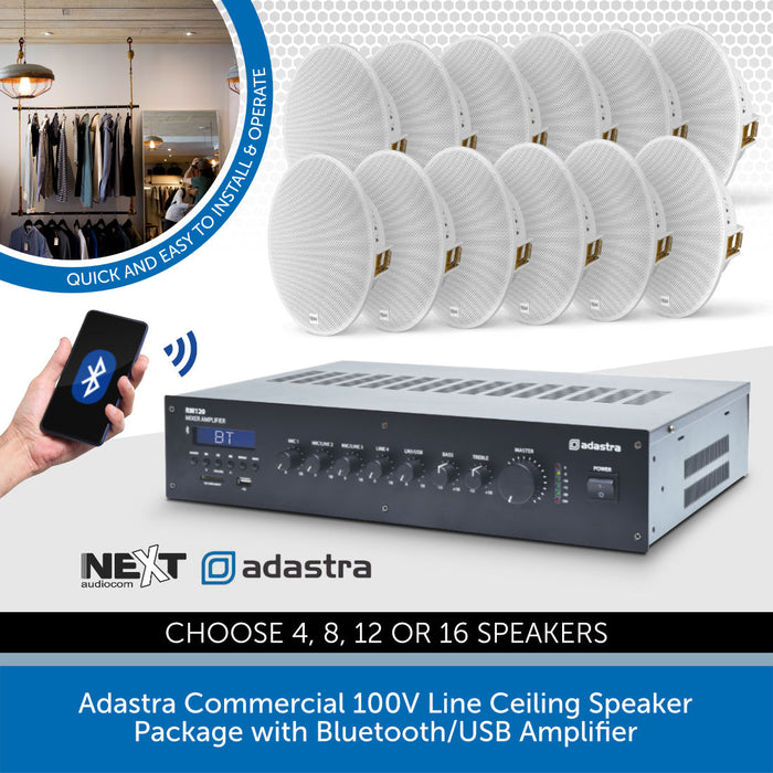 Adastra Commercial 100V Line Ceiling Speaker Package with Bluetooth/USB Amplifier
