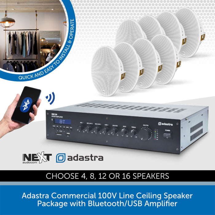 Adastra Commercial 100V Line Ceiling Speaker Package with Bluetooth/USB Amplifier