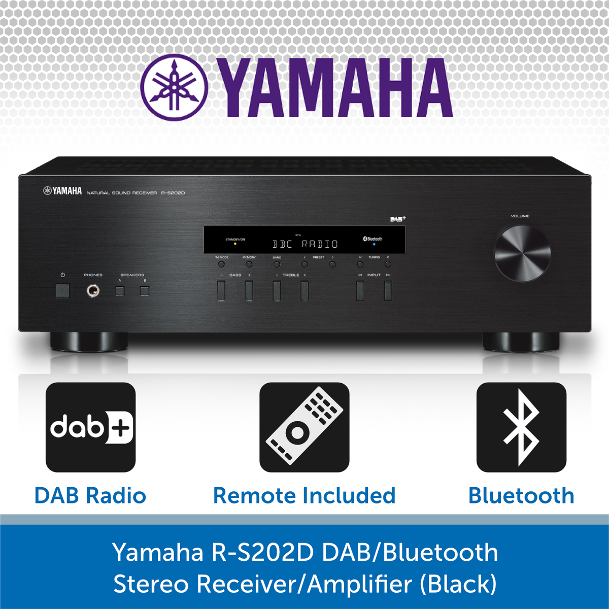 Yamaha R-S202D DAB/Bluetooth Stereo Audio Receiver | (Black) Volt
