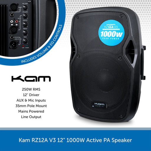 Kam RZ12A V3 12" 1000W Active PA Speaker