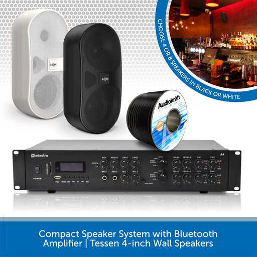 Compact Speaker System with Bluetooth Amplifier | Tessen 4-inch Wall Speakers