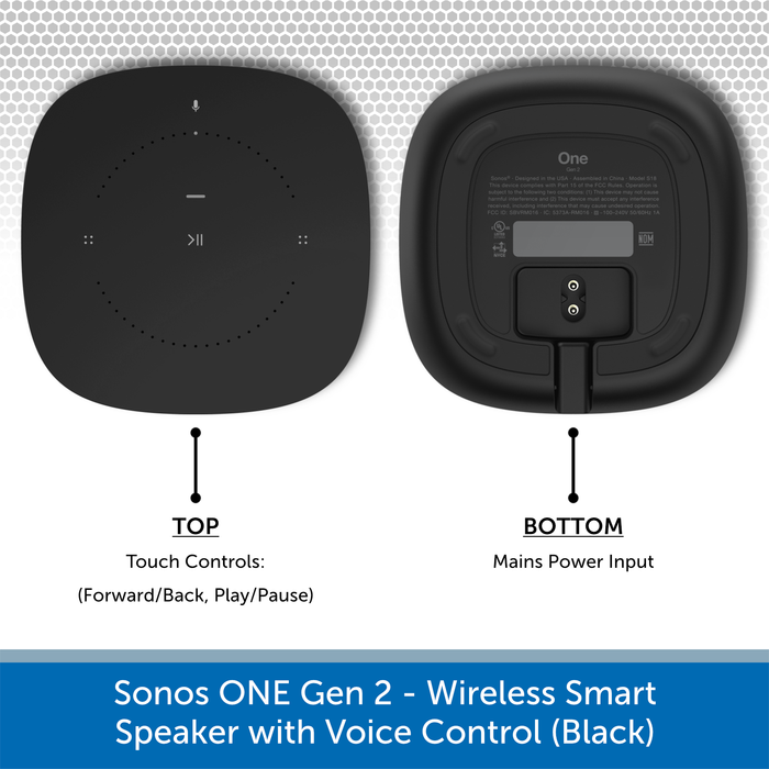 Sonos One Gen 2 - Wireless Smart Speaker with Voice Control Top & Bottom