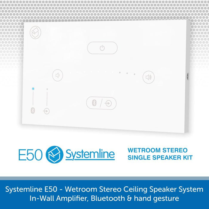 Systemline E50 - Wetroom Single Stereo Ceiling Speaker System, In-Wall Amplifier, Bluetooth & hand gesture