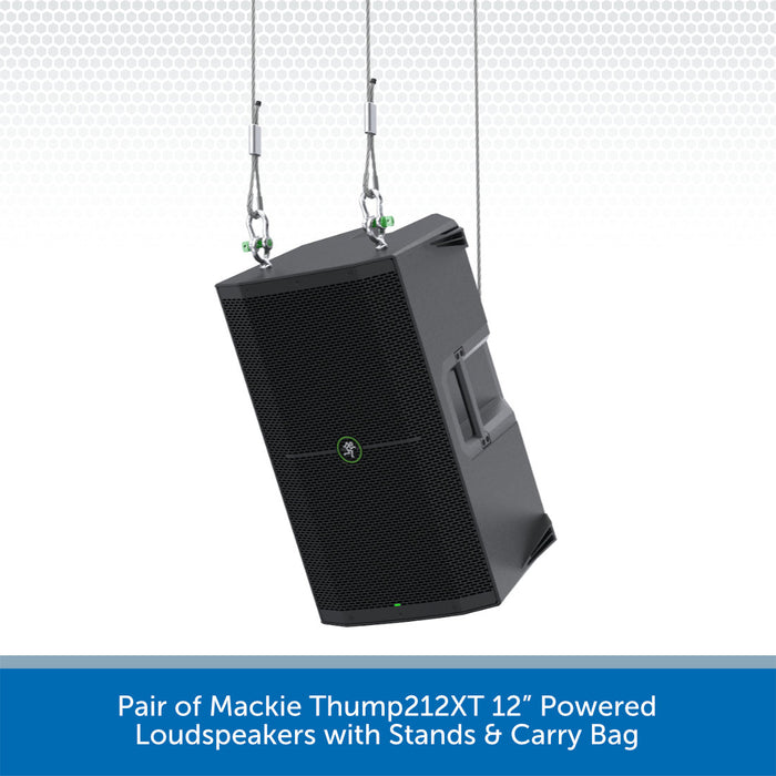 Pair of Mackie Thump212XT 12” Powered Loudspeakers w/ Stands & Carry Bag
