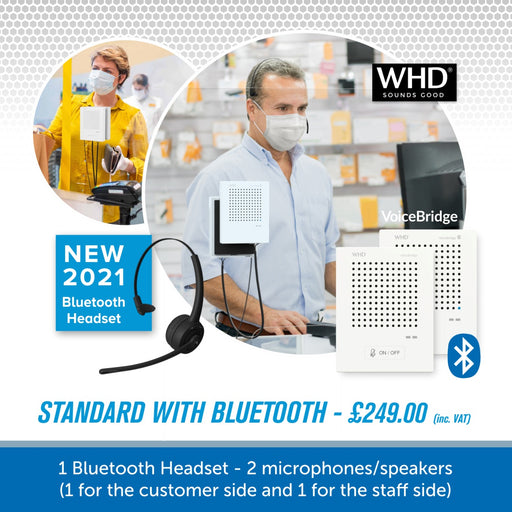 VoiceBridge Contactless Intercom for Safety Screens with Talk & Walk Bluetooth Headsets