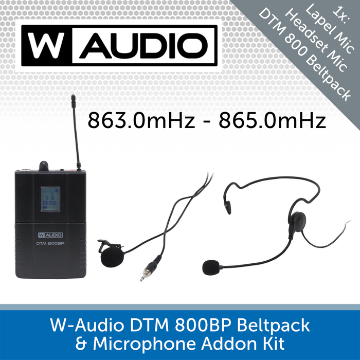 W-Audio DTM 800BP Lavalier Lapel & Neckband Microphone, Add On Kit (863.0mHz-865.0mHz)