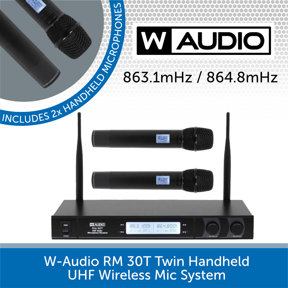 W Audio RM 30T Twin Handheld UHF Wireless Mic System 863.1mHz 864.8mHz