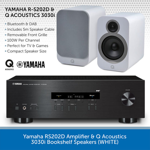 Yamaha RS202D Amplifier & Q Acoustics 3030i Bookshelf Speakers (GREY)