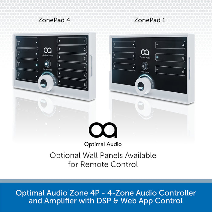 Optimal Audio Zone 4P - 4-Zone Audio Controller and Amplifier with DSP & Web App Control