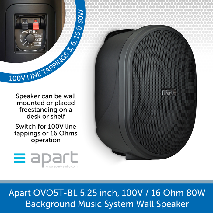 Apart Audio OVO5T-BL 5.25 inch, 100V / 16 Ohm 80W, Background Music System Wall Speaker