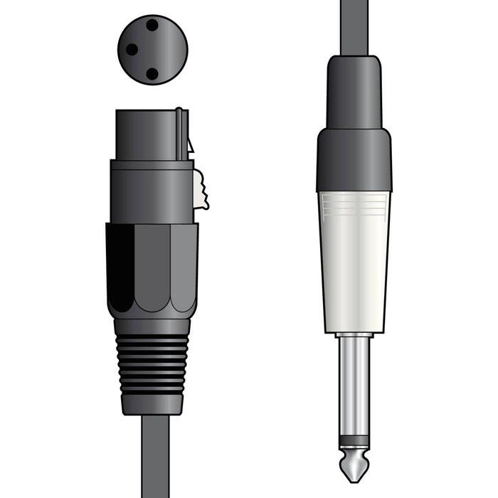 1x XLR Female to 1x 6.35mm Mono Jack, Unbalanced Audio/Microphone Cable